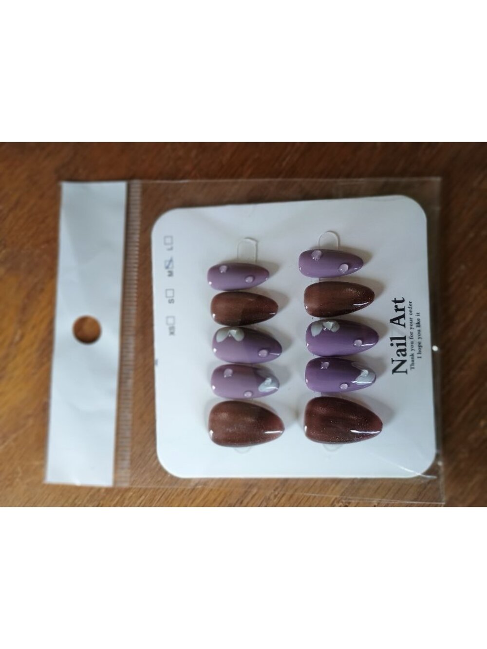Purple & Brown Almond Press-On Nails With 3D Water Droplet Texture Medium Size